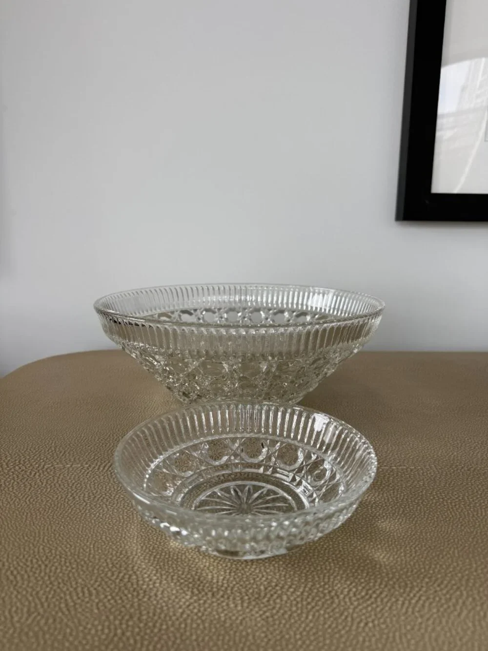 Vintage Indiana Glass Button & Cane Chip & Dip Serving Bowls